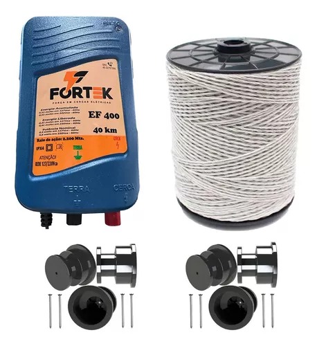 Kit Eletrificador Rural 40 Km Cerca Eletrica Gado Boi 500m Bivolt Ambientude EF400